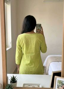 Lime Green Pleated Kurta