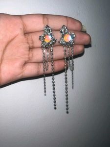Alt Grunge Opalite Chain Drop Earrings
