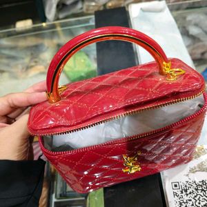 Red Quilted Patent Vanity Bag