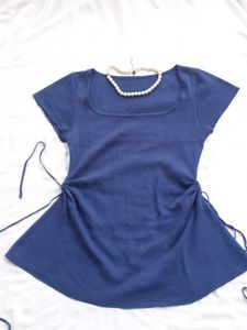 Chic Navy Blue Ruched Top