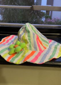 Colorful Striped Baby Hat with Flower Accent