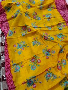 Yellow Floral Print Kurta Set with Dupatta