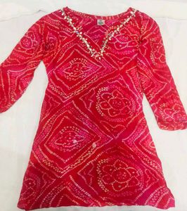 Elegant Red Bandhani Print Short Kurti❤️