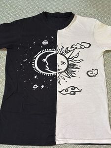 Oversized T-shirt with Split Half Black White Sun
