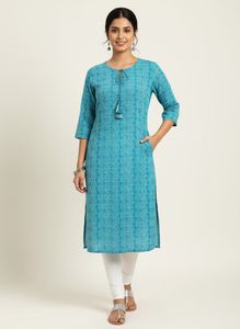 Stylish Teal Blue Viscose Kurti with Pocket | New
