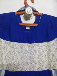 Elegant Blue &amp; White Kurta Set Anarakali drees