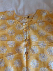 Yellow Printed Kurta with Button Detail