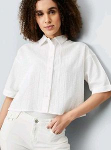 Textured White Collared Shirt
