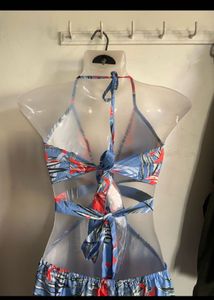 Blue Tropical Print Maxi Dress