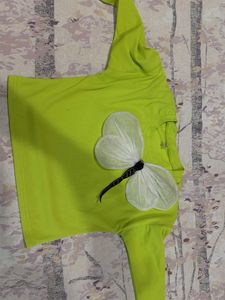 Lime Green T-Shirt with Butterfly Applique