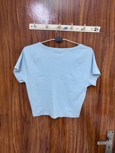 Light Blue V-Neck Cropped Top
