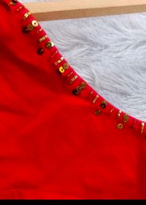 Red embellished half saree set or dhavani