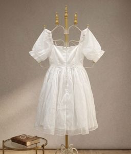 Elegant White Puff Sleeve Party Dress