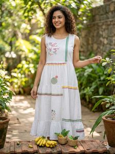 White Sleeveless Midi Dress with Embroidery