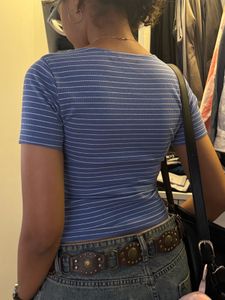 Blue &amp; White Striped Cropped Top