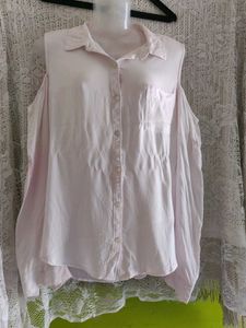 Light Pink Cold Shoulder Button-Up Shirt