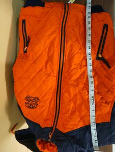 Orange &amp; Navy Quilted Bomber Jacket