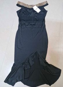 Elegant Black Embellished Off-Shoulder Dress