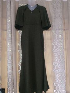 Elegant Olive Green Dress with Capelet