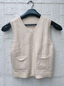 New with tag Korean Cream Cable Knit V-Neck Vest