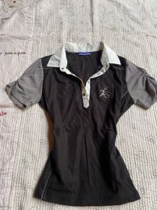 Classic Black Polo Shirt with Striped Sleeves