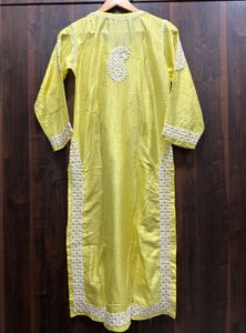 PURE SILK Elegant Yellow Chikankari Kurta Set