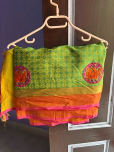 Vibrant Green Saree with Elephant Motif
