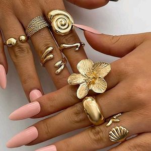 Boho Gold Tone Statement Ring Set of 8