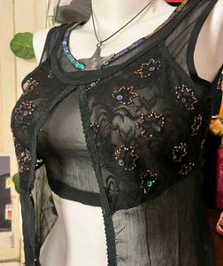 Sheer Black Embellished Top