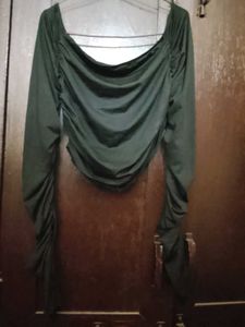 black Ruched Long Sleeve Top