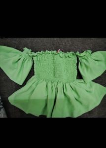 Lime Green Smocked Off-Shoulder Top