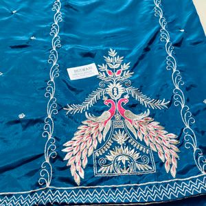 *French Crepe Peacock Embroidered Suit with Zari W
