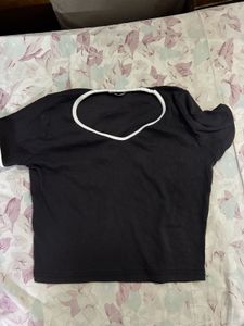 Black Cropped T-Shirt with White Trim
