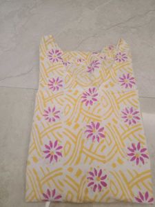 White Kurta with Yellow & Pink Print