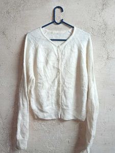 Cream Button-Up Knit Cardigan Sweater
