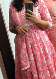 Pink Floral Anarkali Kurta Set