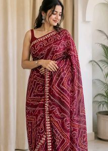 Maroon Bandhani Saree