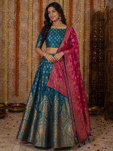 Brocade Lehenga Choli with Pink Dupa