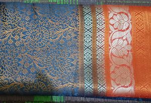 New Elegant Blue &amp; Orange Brocade Saree