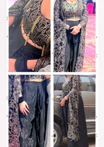 🖤 Black Golden Embroidered Party Wear Dress