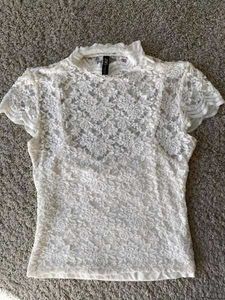 White Lace Neck Top