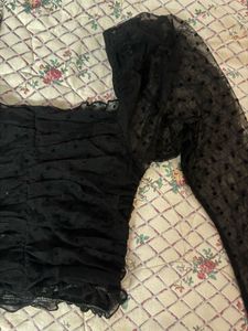 Off-Shoulder Ruffled Black Mesh Top