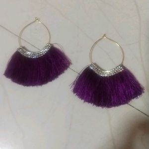 Purple Tassel Hoop Earrings