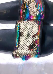 Sparkly Rainbow Sequin Slides