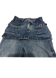 Wide Leg Denim Jeans with Studded Pockets