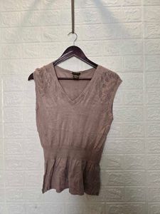 Fitted Peplum Top with Lace Shoulder Detail