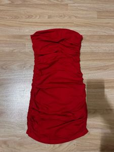 Red Strapless Ruched Bodycon Dress