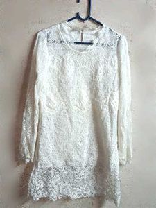 Beautiful Lace Top Long Tunic White