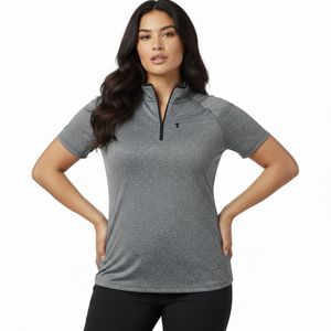 Gray Short Sleeve Zip Neck Top