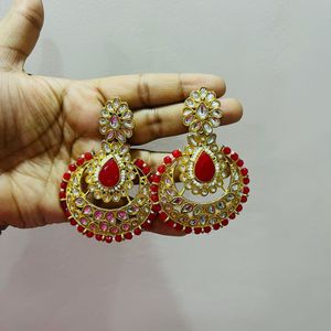 Red &amp; Gold Statement Earrings
